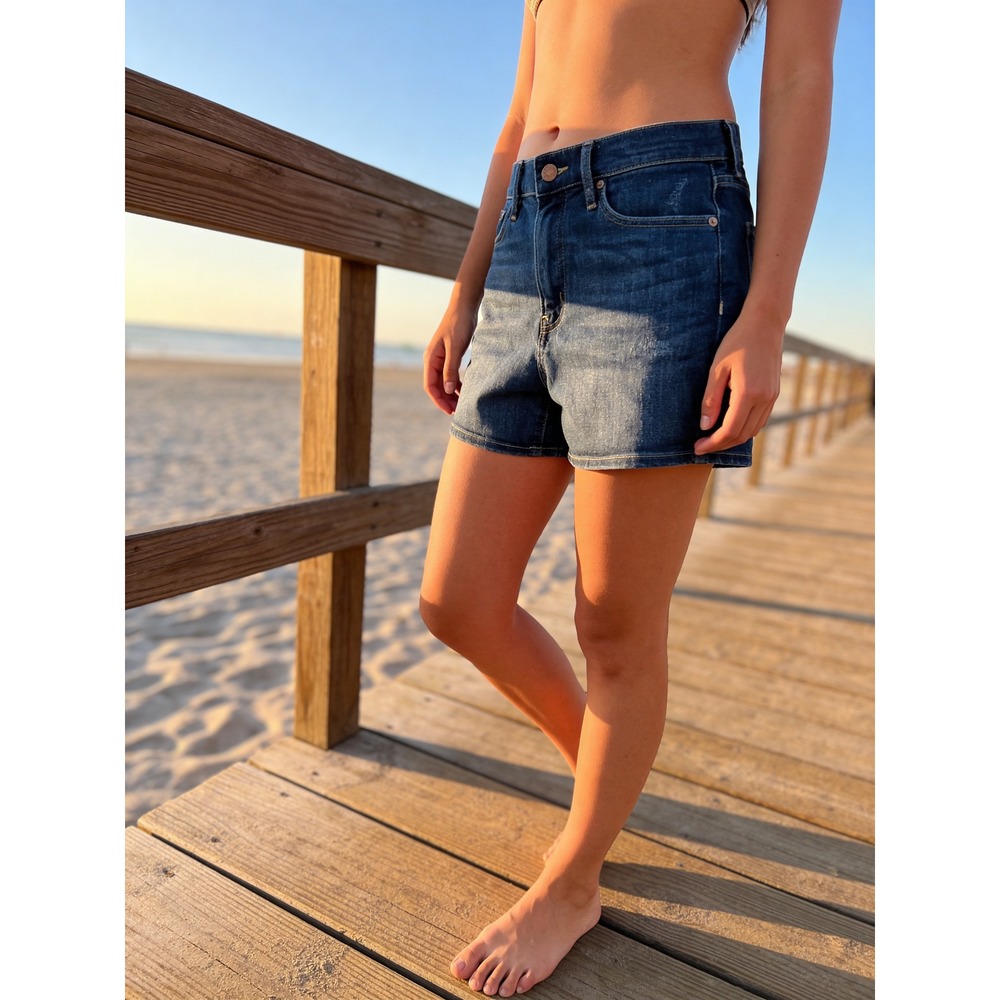 Calvin Klein Jeans Womens High Rise Denim Shorts‎ Dark Wash Distressed Size 28